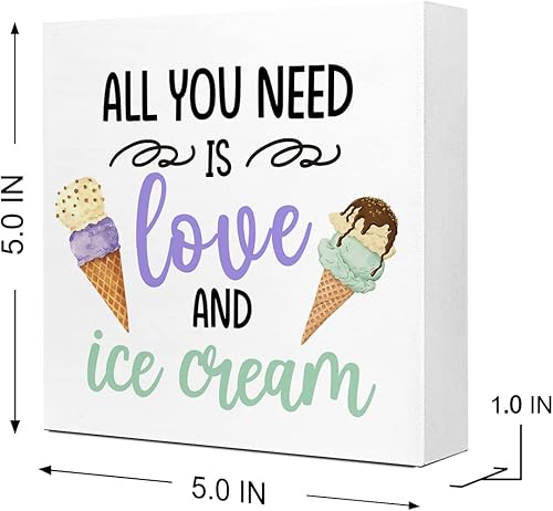 Miniatura 2 de Letrero inspirador de madera con texto en inglés «All You Need is Love and Helado», decoración rústica de bloque de madera de helado de verano,