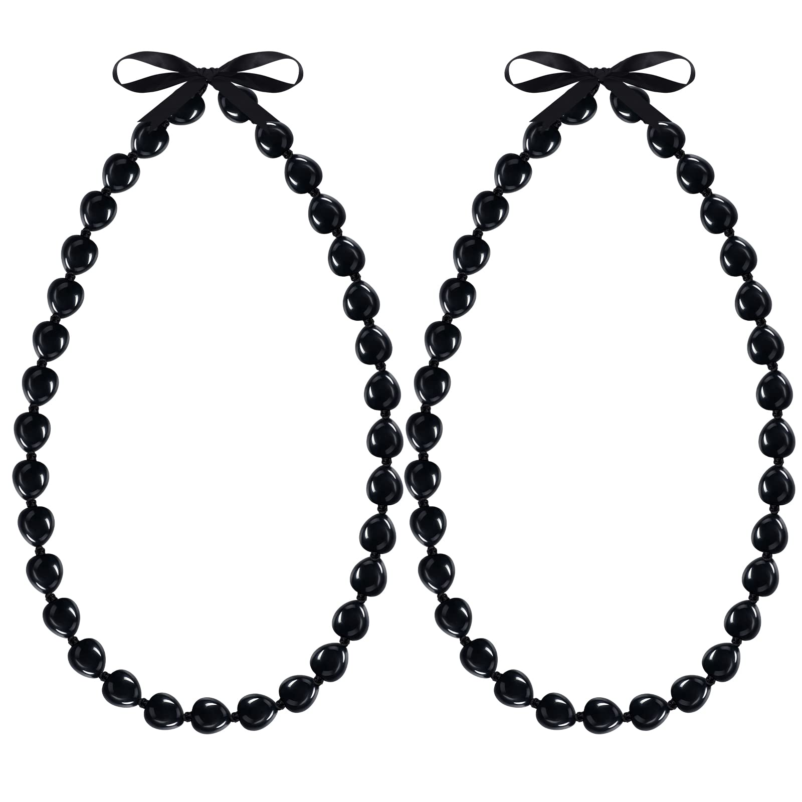 Tondiamo Hawaiian Kukui Nuts Lei 37'' Acrylic Black Hawaiian Luau Party Lei Necklace with Bow