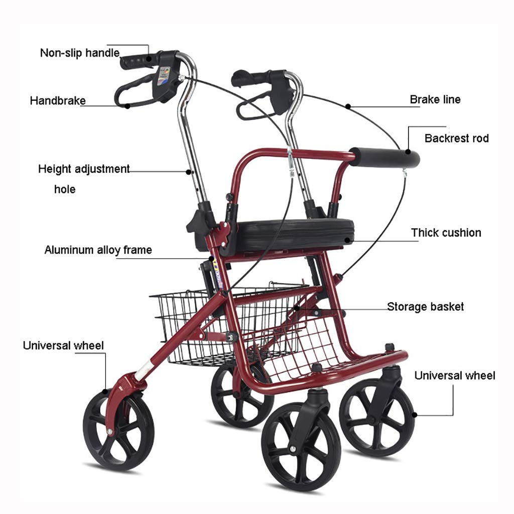 Carrito de compras para personas mayores Scooter Los ancianos pueden sentarse plegados, frenos en las manijas | Altura ajustable | Cesta y Asiento | Peso Máximo: 100 kg Lleno de estrellas