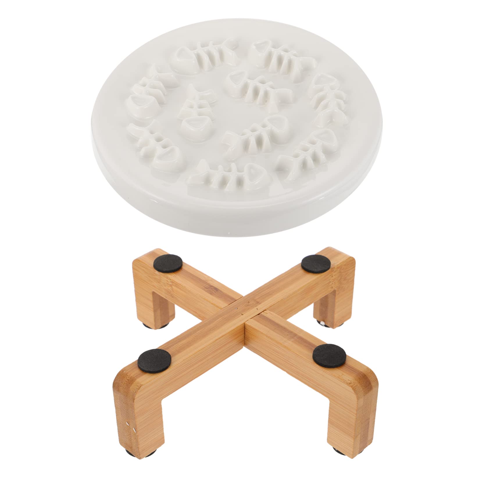 Comedero Lento Elevado para Perros de Cerámica y Madera, 1 Juego