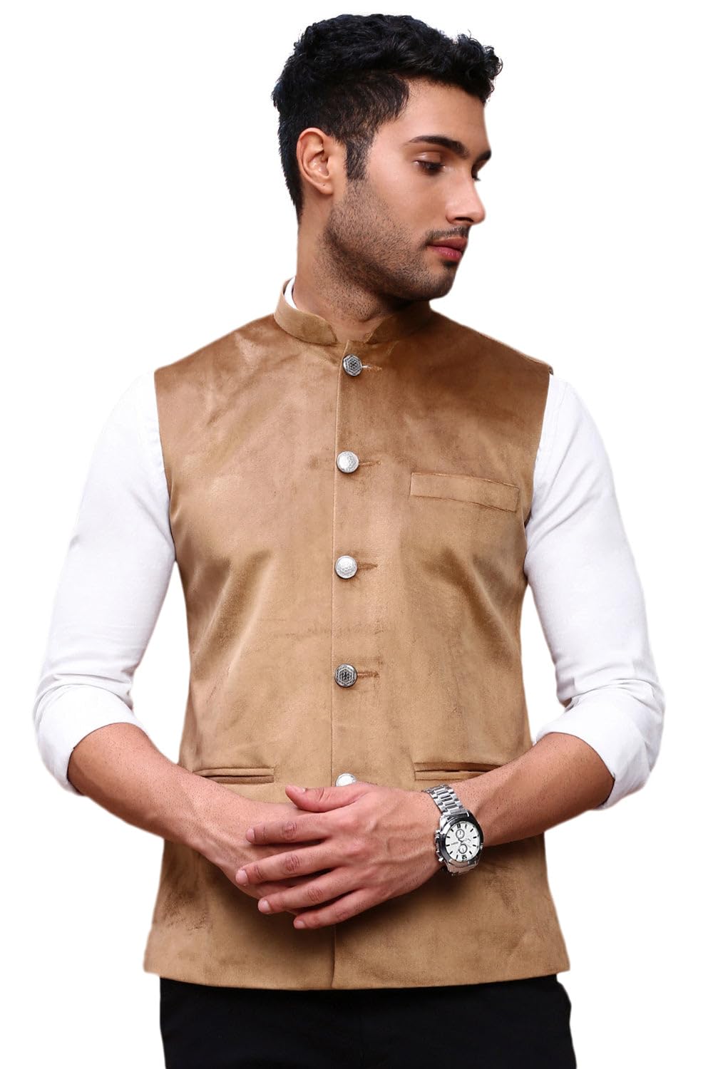 showoffff SHOWOFF Men's Solid Khaki Slim Fit Nehru Jacket-AD-J-707_Khaki_L-picture-19