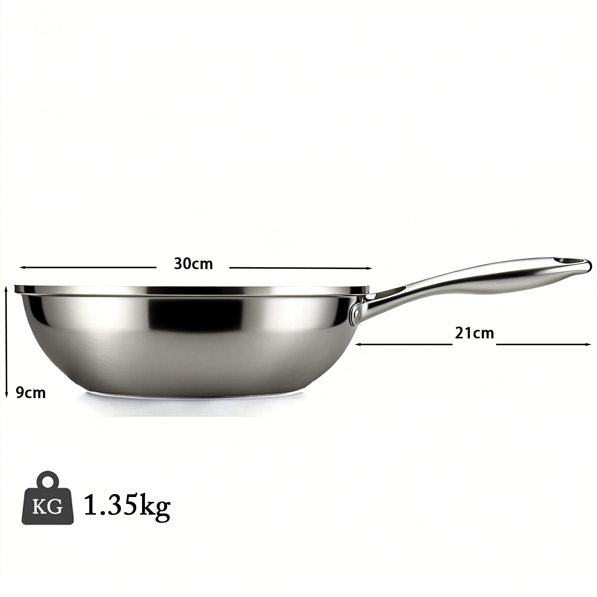 SSGP Titan Wokpfanne 30cm – induktionsgeeignet & 3-Schicht-PFOA-frei | kratzfest, leicht zu reinigen .rostfrei, für alle Herdarten, antihaft,mit Deckel