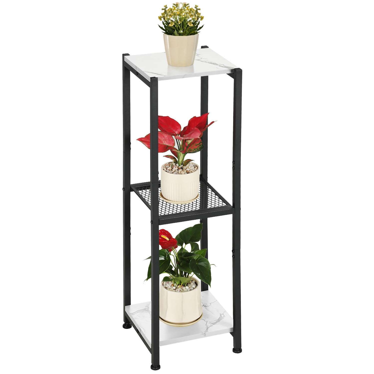 Zoapion 3 Tier Plant Stand Indoor Plant Shelf for Multiple Plants,Wooden Flower Stand Rack Holder for Living Room Patio Boho Garden Home Decor,Marble White and Black