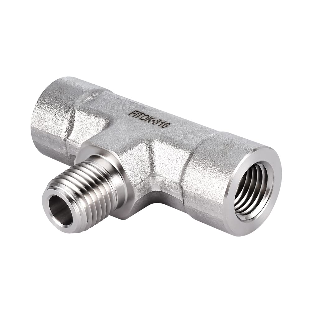 FITOK 316 Stainless Steel Pipe Fitting Male Branch Tee 3/8'' Female NPT × Female NPT × Male NPT, 5600 PSI, SS-PBT-NS6
