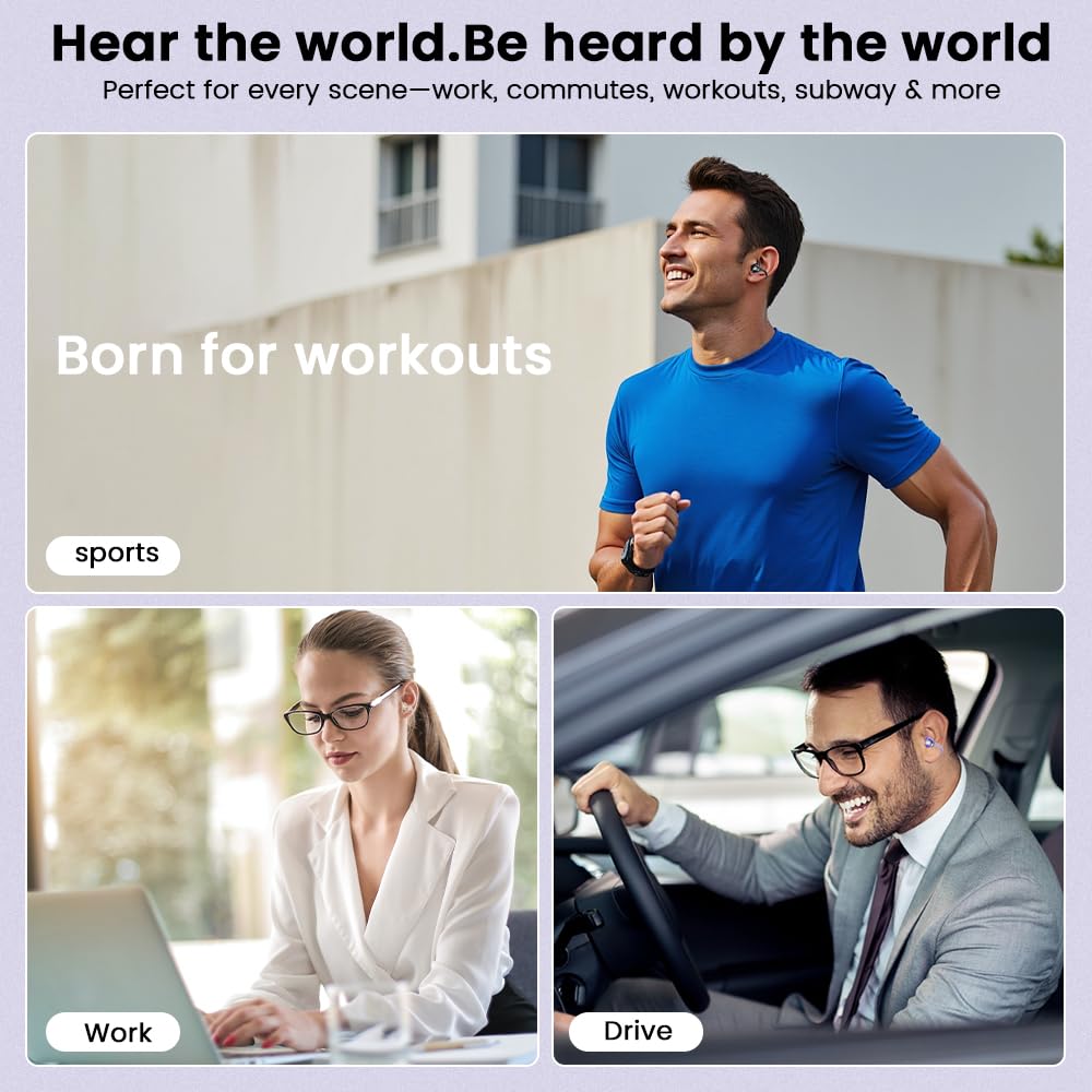 Auricolari a clip, senza fili, Bluetooth 5.4, con microfono e batteria 60H, impermeabili, per sport, corsa, orecchie piccole e occhiali, allenamenti