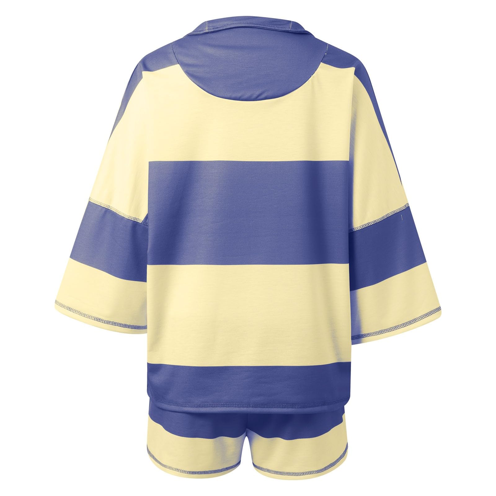 Generisch Survêtement d'été 2 pièces pour femme - Court - Couleur unie - Tenue de détente - Ensemble de vacances - Élégant et décontracté - Survêtement léger à manches courtes et short avec poches