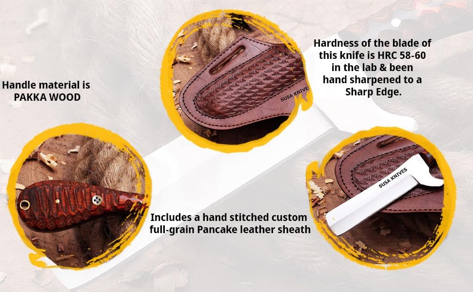 Miniatura 3 de Cuchillo de acero 1095 hecho a mano, cuchillos de vaquero con funda de cuero para panqueques, cuchillo de estilo clásico, regalo para hombres (STELL