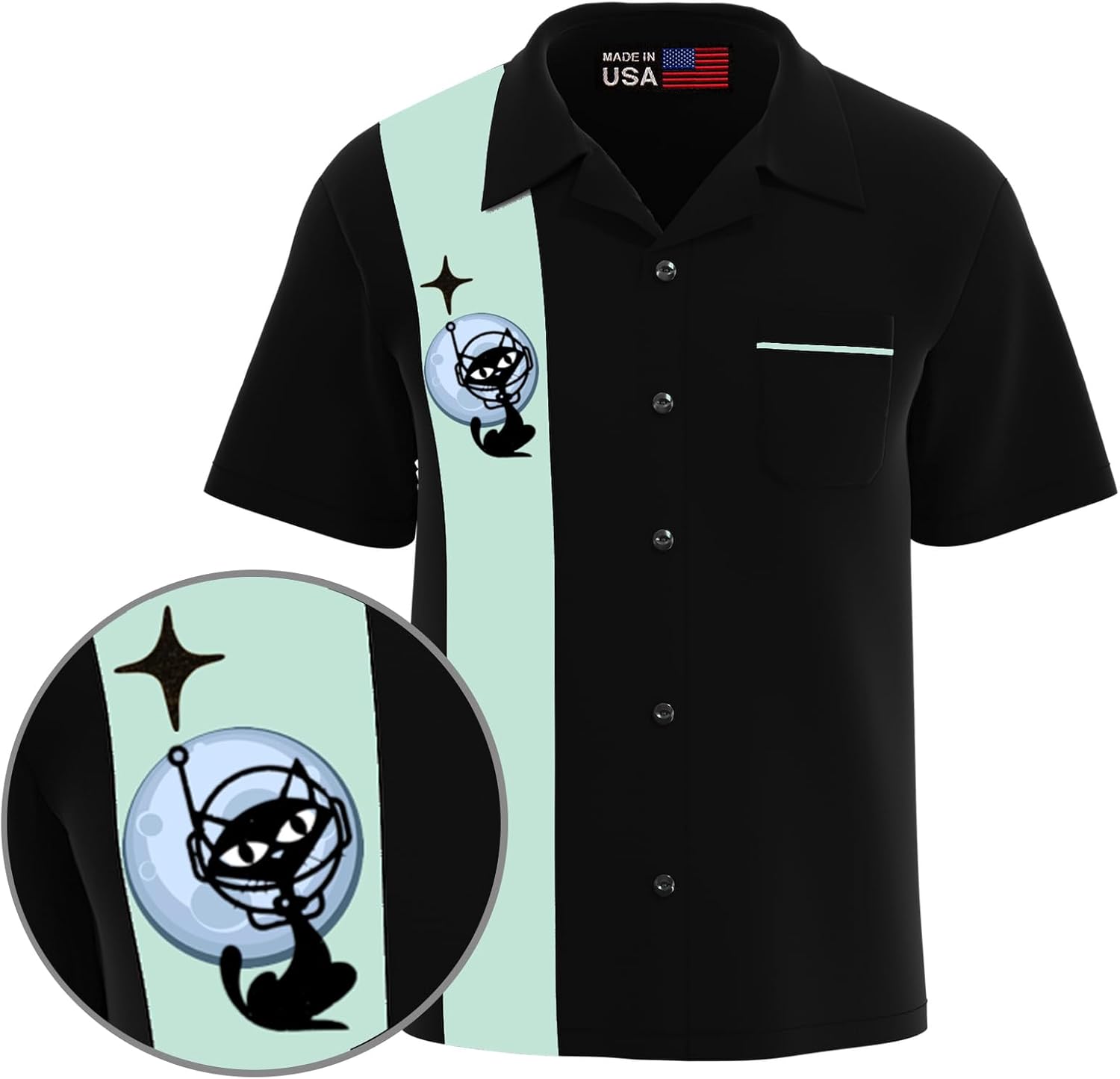 BeRetro Moon Landing Space Bowling Shirt for Men, Mars Shirt - Made in USA