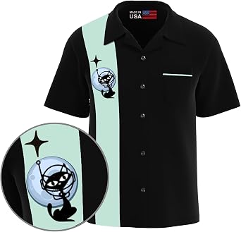 BeRetro Moon Landing Space Bowling Shirt for Men, Mars Shirt - Made in USA