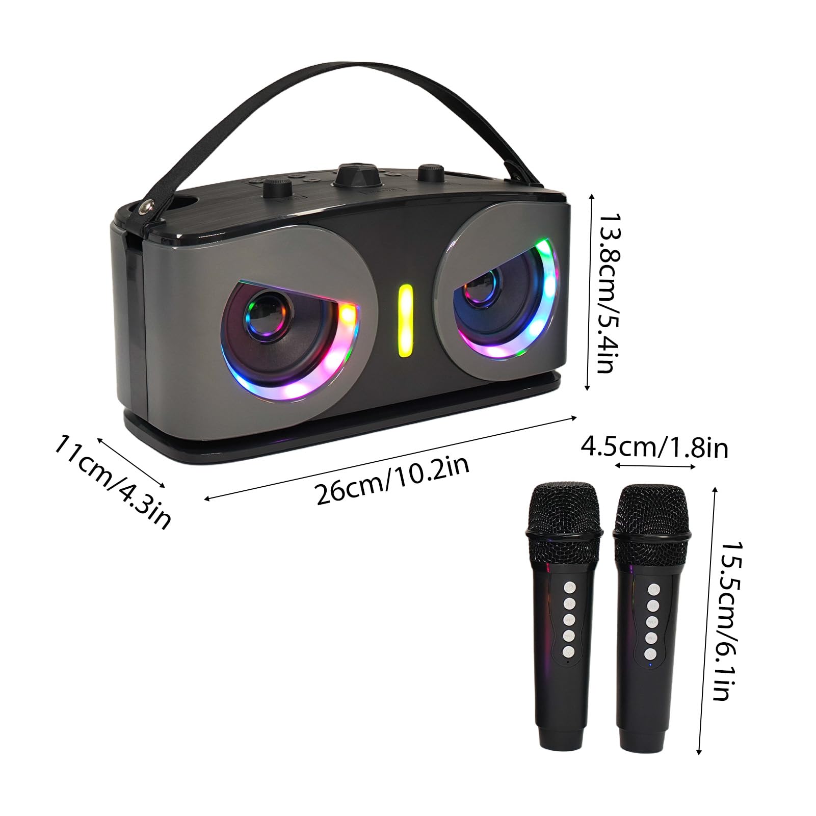 Dilwe Karaoke, altoparlante Bluetooth portatile con 2 microfoni wireless RGB effetti di luce per feste a casa all'aperto (grigio)