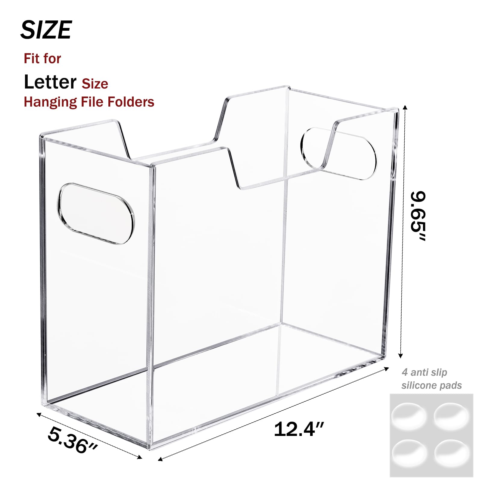 Acryl-Hängeregistratur-Organizer, transparente Aktenaufbewahrung, Organizer, Aktenschrank mit Griffen für Briefgröße/A4, tragbarer Ordnerhalter für Büro, Zuhause, Schule