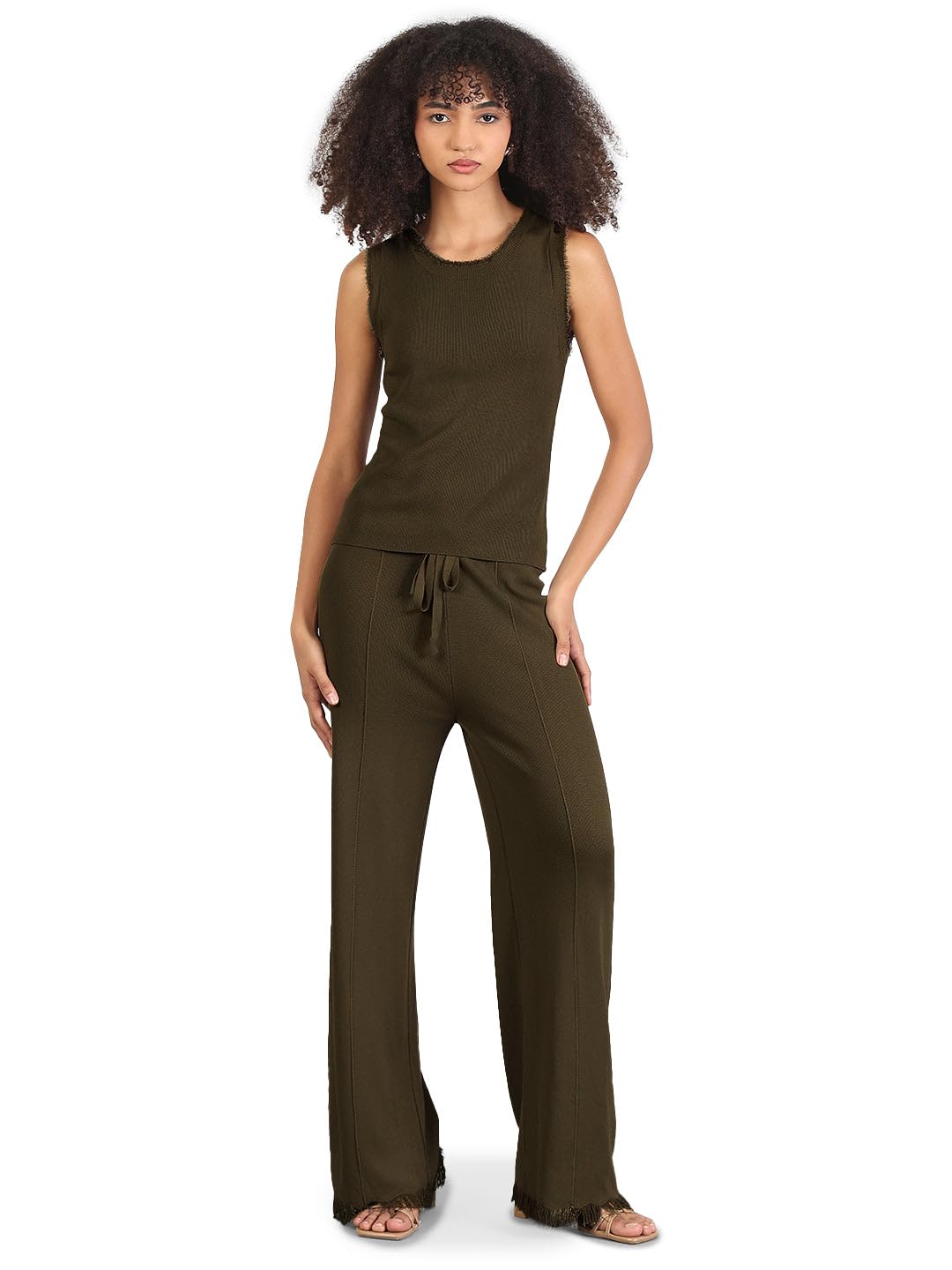 Edition Women's Solid Olive Co Ords Set-CHN-909_Olive-P-image-13