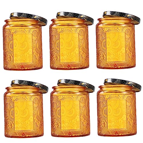 KALLORY 6pcs Embossed Glass Candle Jars Candle Containers for Craft for Giving
