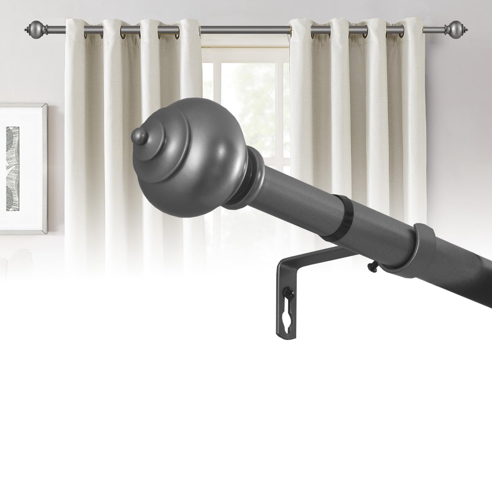 H.VERSAILTEX Duty Adjustable Curtain Pole 76–190 Cm Dark Grey, Metal Curtain Rod For Windows And Doors, 2.5 Cm Diameter