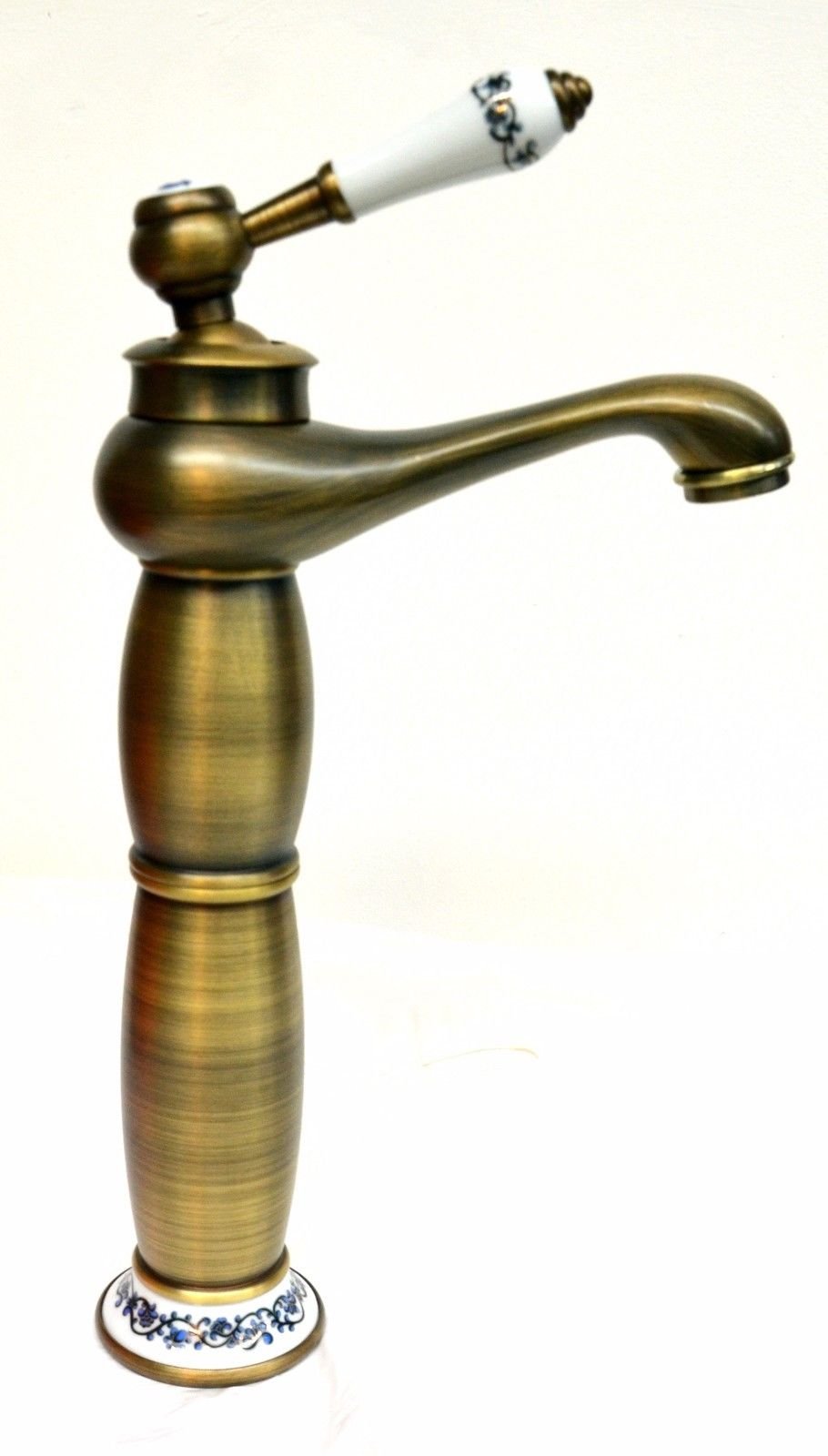 Vintage Style Chrome Steel with Porcelain Bath Basin Sink Mono Bloc Mixer Tap (Antique Brass Tap)