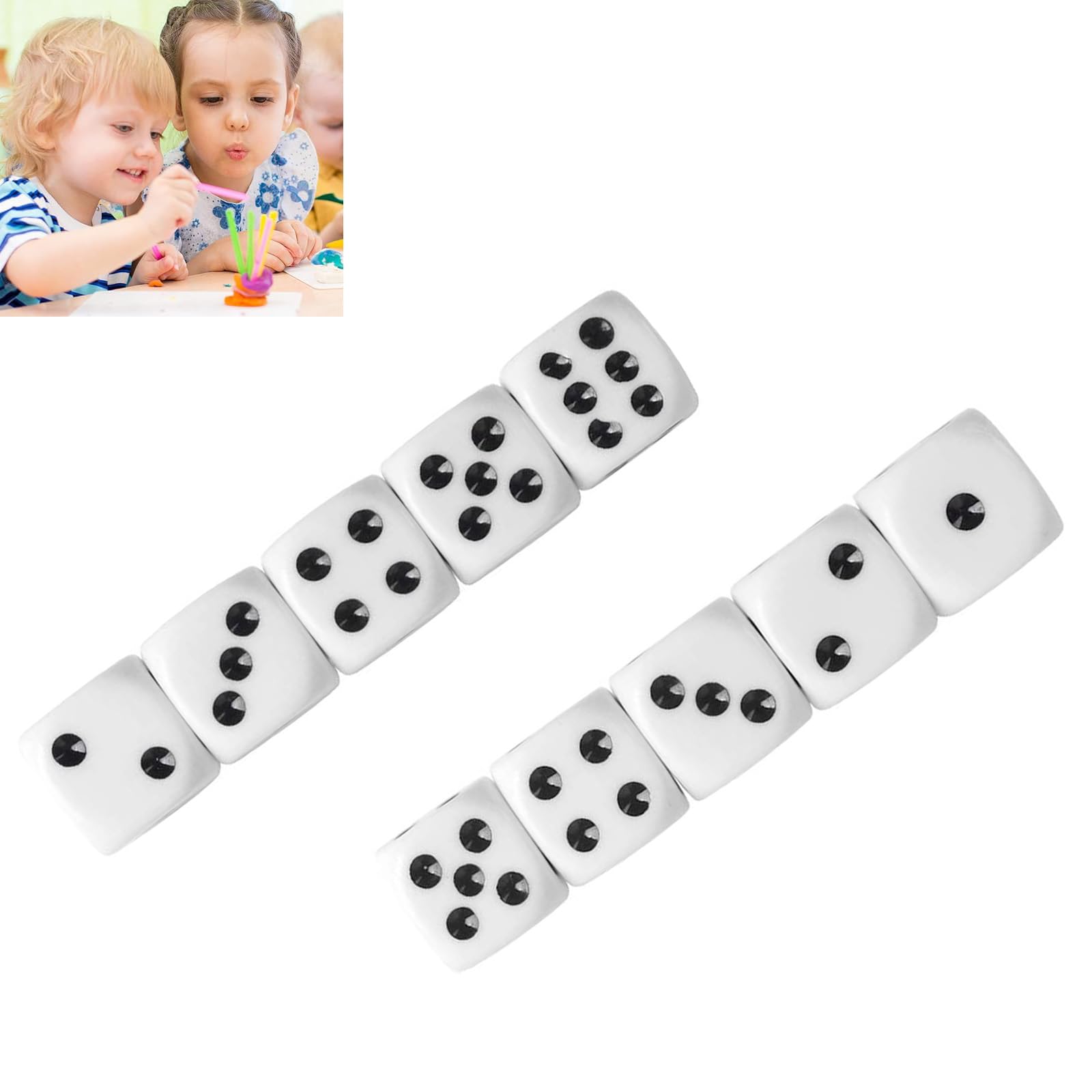 10 Pieces Dice, 16 mm Dice for Dice, 6 Sided Standard Game Dice (PVC, 16 mm), White