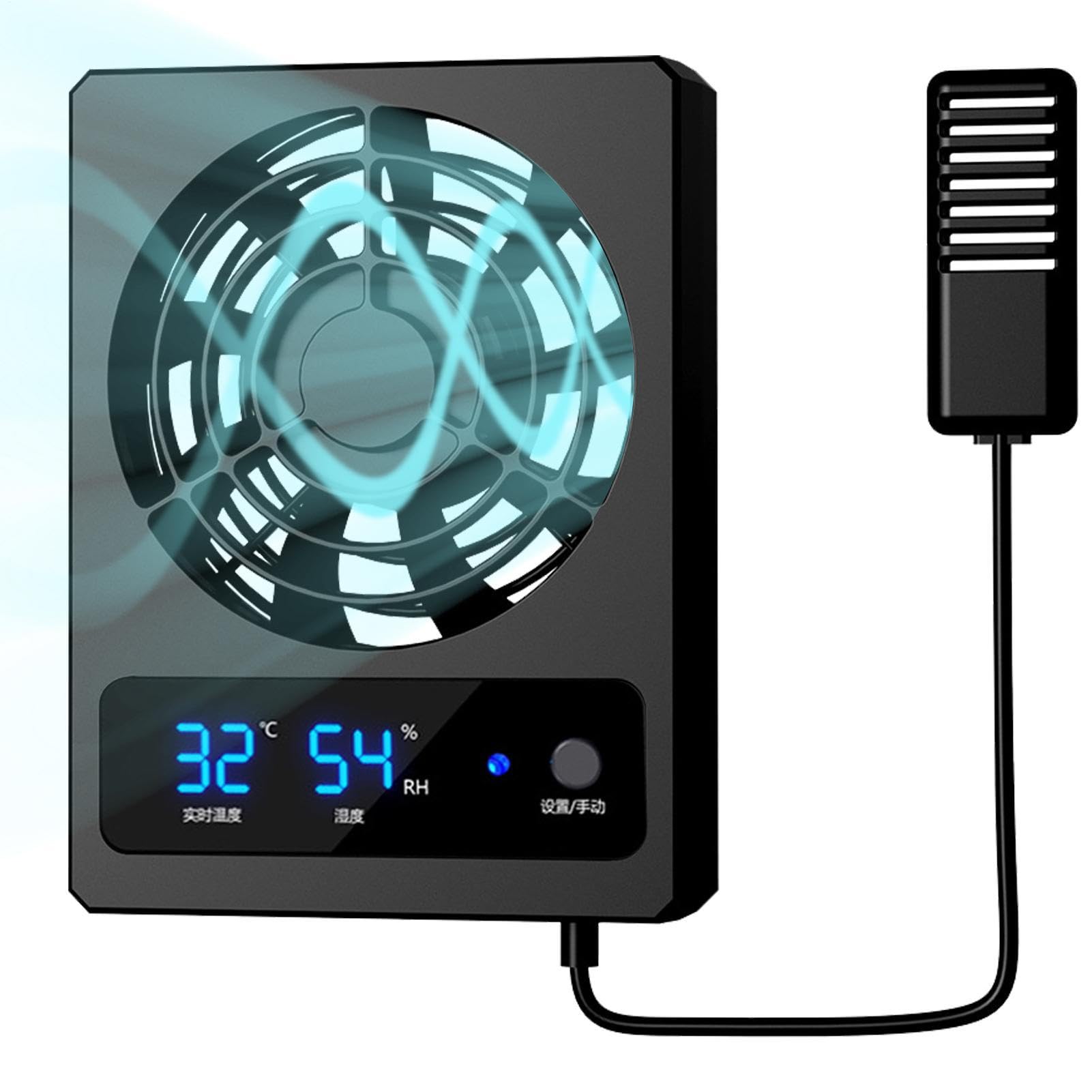 Ventilador de ventilación de terrario, silencioso, inteligente, control de grados, ventilador de hábitat Chelonia, dispositivo de monitoreo LED para serpientes, lagartos, anfibios, kit de entorno de