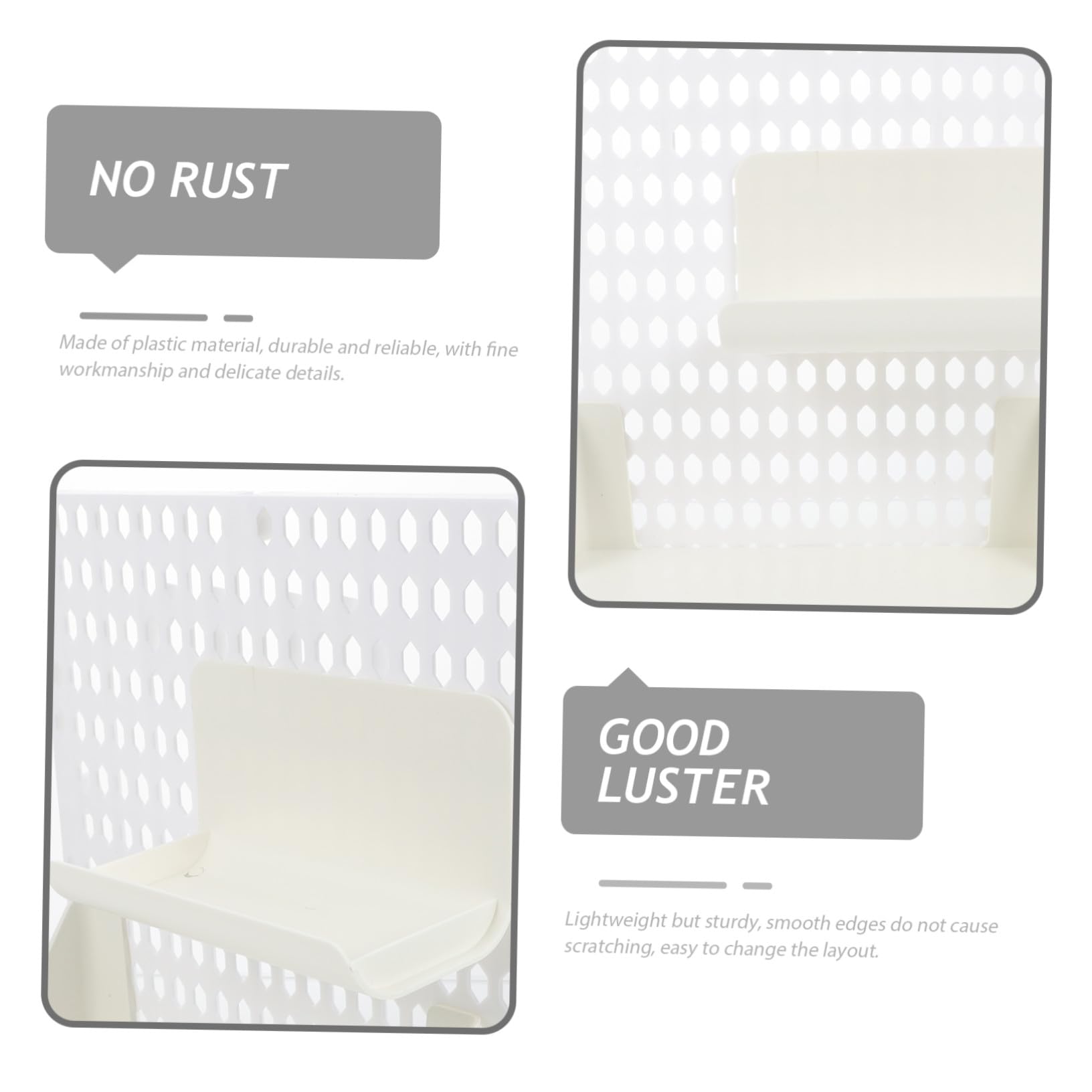 Organizador y Fácil Instalación Adhesivo de Tablero Perforado Bordes Suaves de Plástico Blanco Estante Práctico Soporte para Mini Macetas y Llaveros para Oficina y Hogar