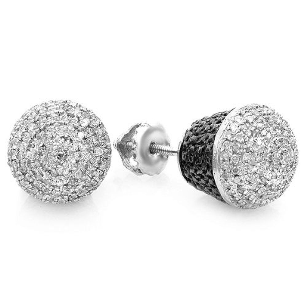 Dazzlingrock Collection 0.60 Carat (Ctw) Diamond Cupcake Shape 2 Tone Mens Ladies Hip Hop Iced 10Mm Stud Earrings, Sterling Silver
