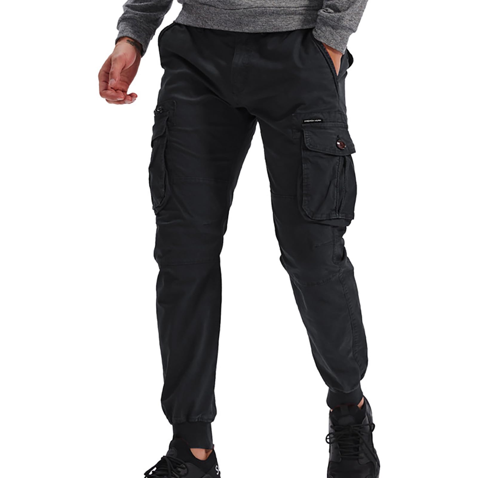 KHIRVWL Herren Hose Cargo Jogging Pants, Lässige Cargo-Hose Slim Gym Sporthosen Sommer Track Pants Arbeitshose Männer Tactical Hose Atmungsaktiv Outdoor Funktionshose Reißverschlusstasche für Männer