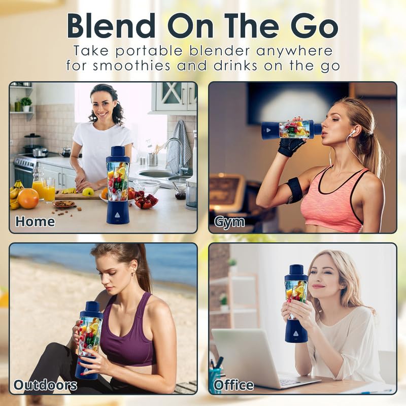 Personal Blender kabelloser Mini-Mixer, kabellos, 360 Watt, tragbarer Mixer, für Smoothies, frisch gepresste Säfte, 6000 mAh, selbstreinigend und BPA-frei, tragbarer Entsafter mit 6 scharfen Klingen