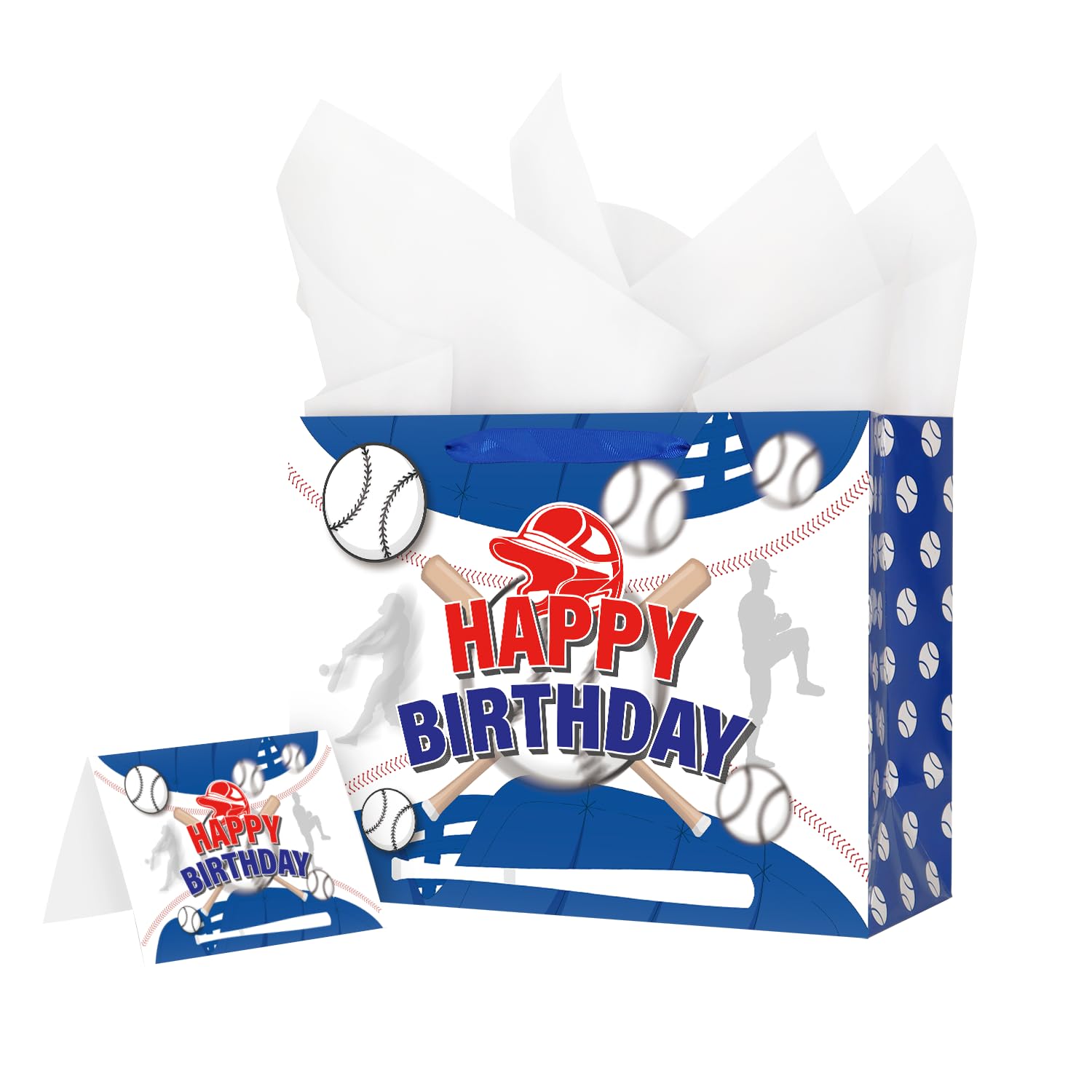 Linelglobal Baseball Gift Bag with Wrapping Tissue for Men Happy Birthday Boy Kid Sport Theme Celebration