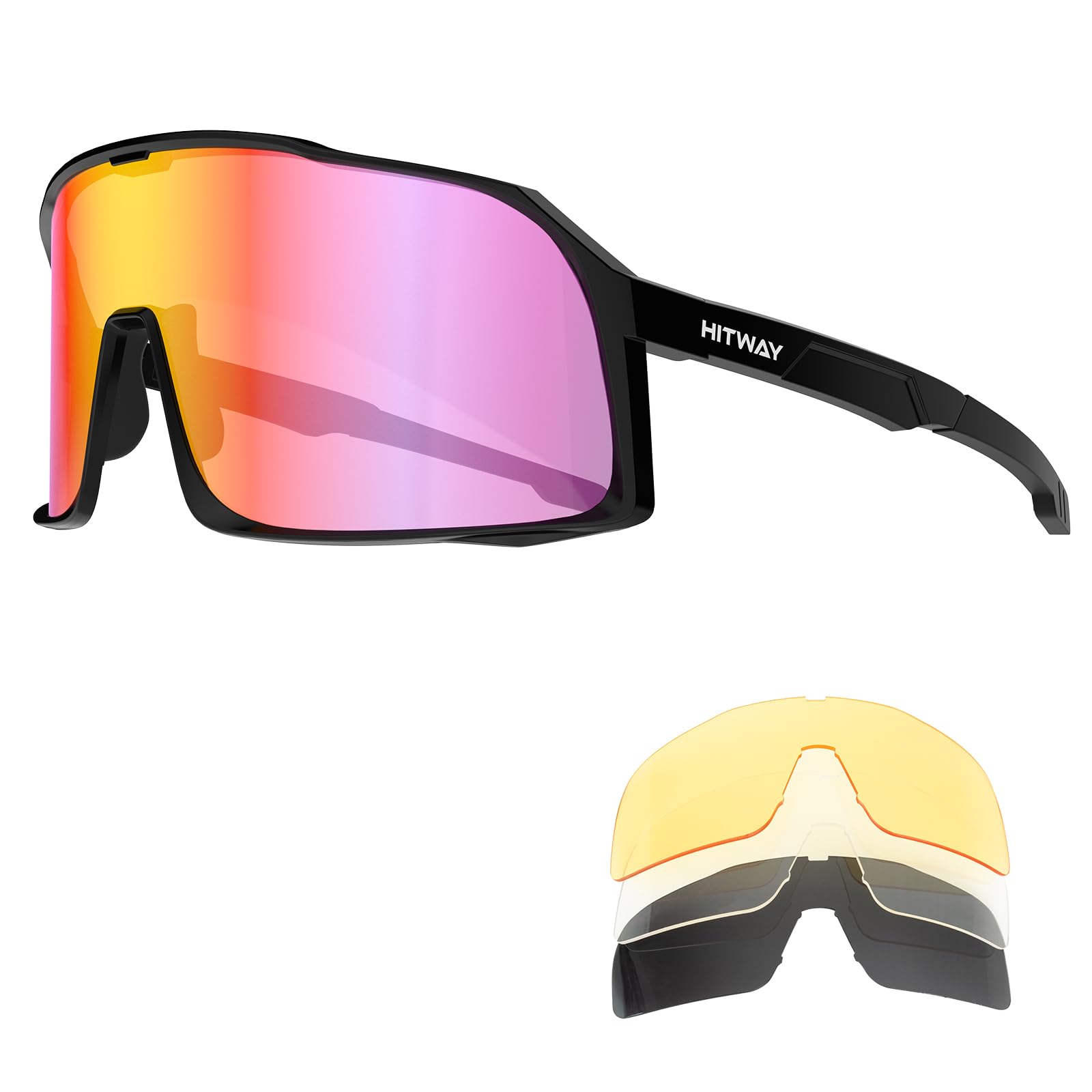 HITWAY Gafas de ciclismo polarizadas con 4 lentes intercambiables Protección UV400 Gafas deportivas para hombres y mujeres Gafas de bicicleta Gafas de sol deportivas Ciclismo Conducir Correr Béisbol