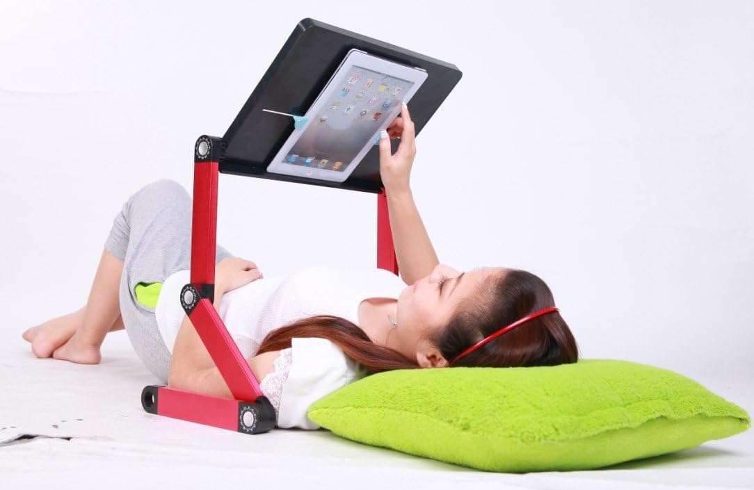 for iPad - Adjustable Vented Laid-Back Tablet Table Desk Portable Bed Tray Stand Multi-Functional & Ergonomics Design - Compatible with All Tablet Versions up to 17" (Black & Red)