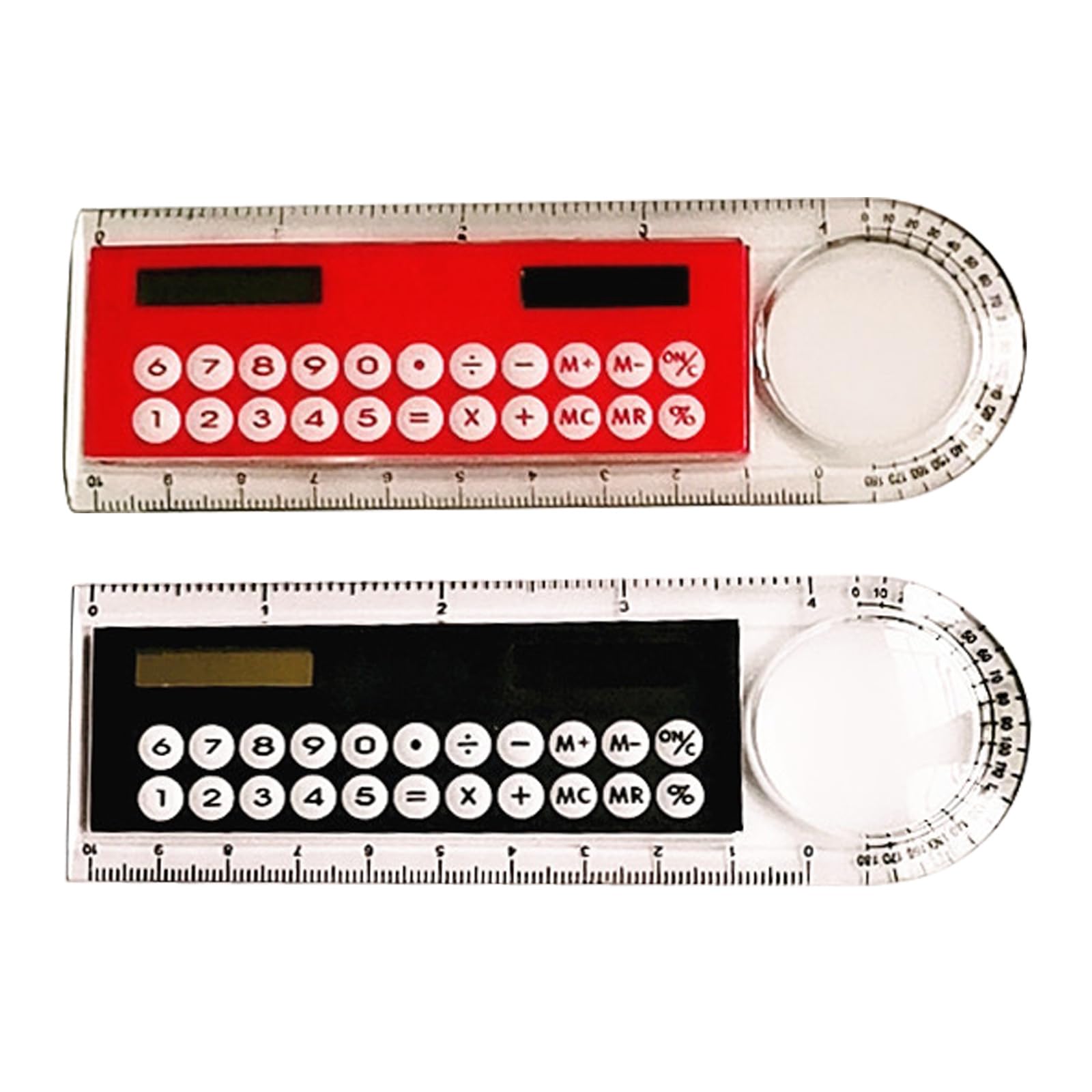 2 Pcs 4-in-1 Calculator with Ruler, Magnifier and Protractor, Multifunctional Solar Calculator with Ruler and Protractor Multipurpose