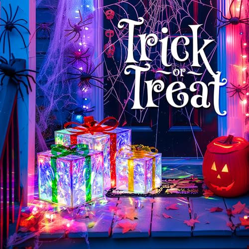 Set of 3 Christmas Lighted Gift Boxes,8 Light Modes Light Up Present Boxes Christmas Decorations for Indoor Outdoor Porch Yard Tree Holiday Decor(Color Changing) - Image 3
