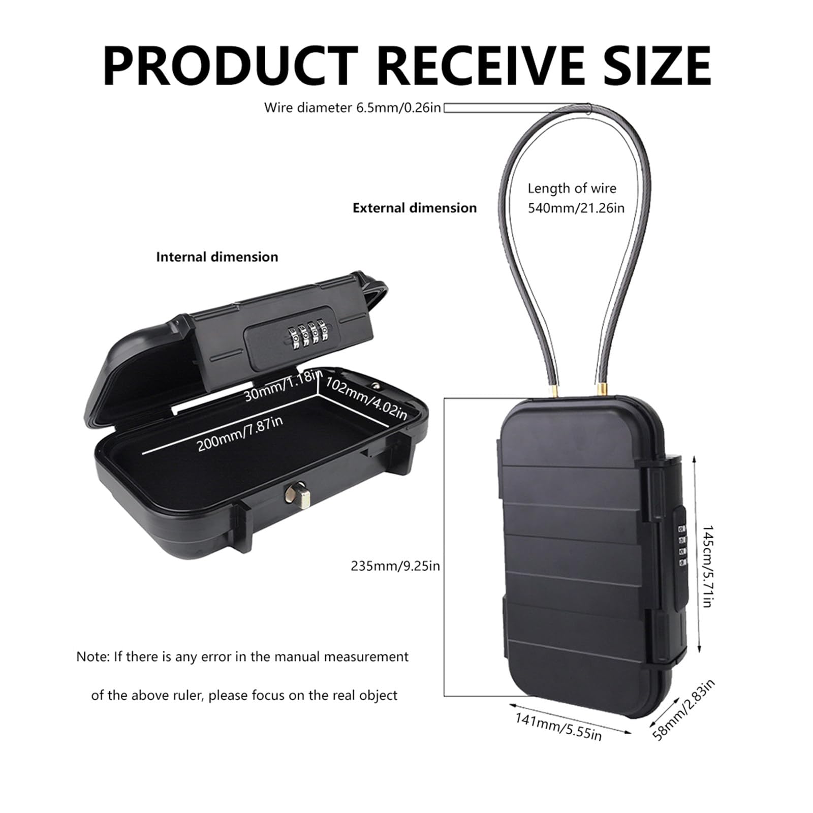 Coffre-fort portable sans clé avec chaîne amovible – Coffre-fort de voyage en caoutchouc étanche pour téléphone, bureau et plage, noir