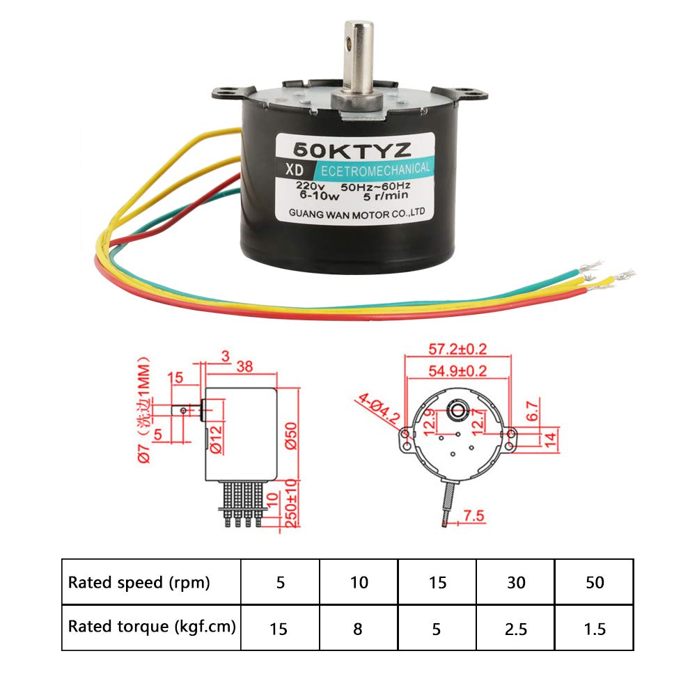 Silnik synchroniczny z magnesami trwałymi 50KTYZ CW/CCW Silnik elektryczny o niskiej prędkości i wysokim momencie obrotowym AC 220 V 6-10 W miniaturowy (5 obr./min)