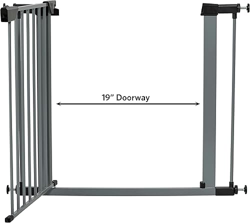 Miniatura 9 de New World Puerta de acero gris montada a presión de 29 pulgadas de alto, se expande a 38 pulgadas de ancho, no daña las paredes, incluye extensiones