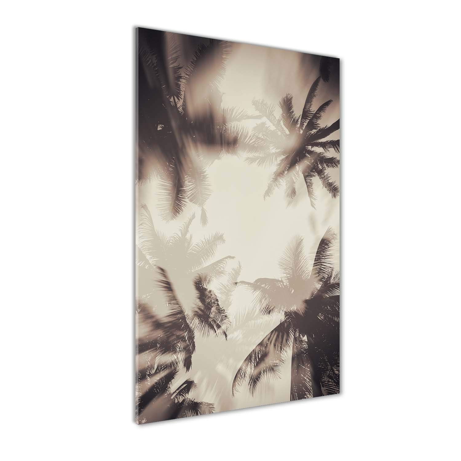 Impression sur verre palmiers beige pour illuminer les murs sombres du salon
