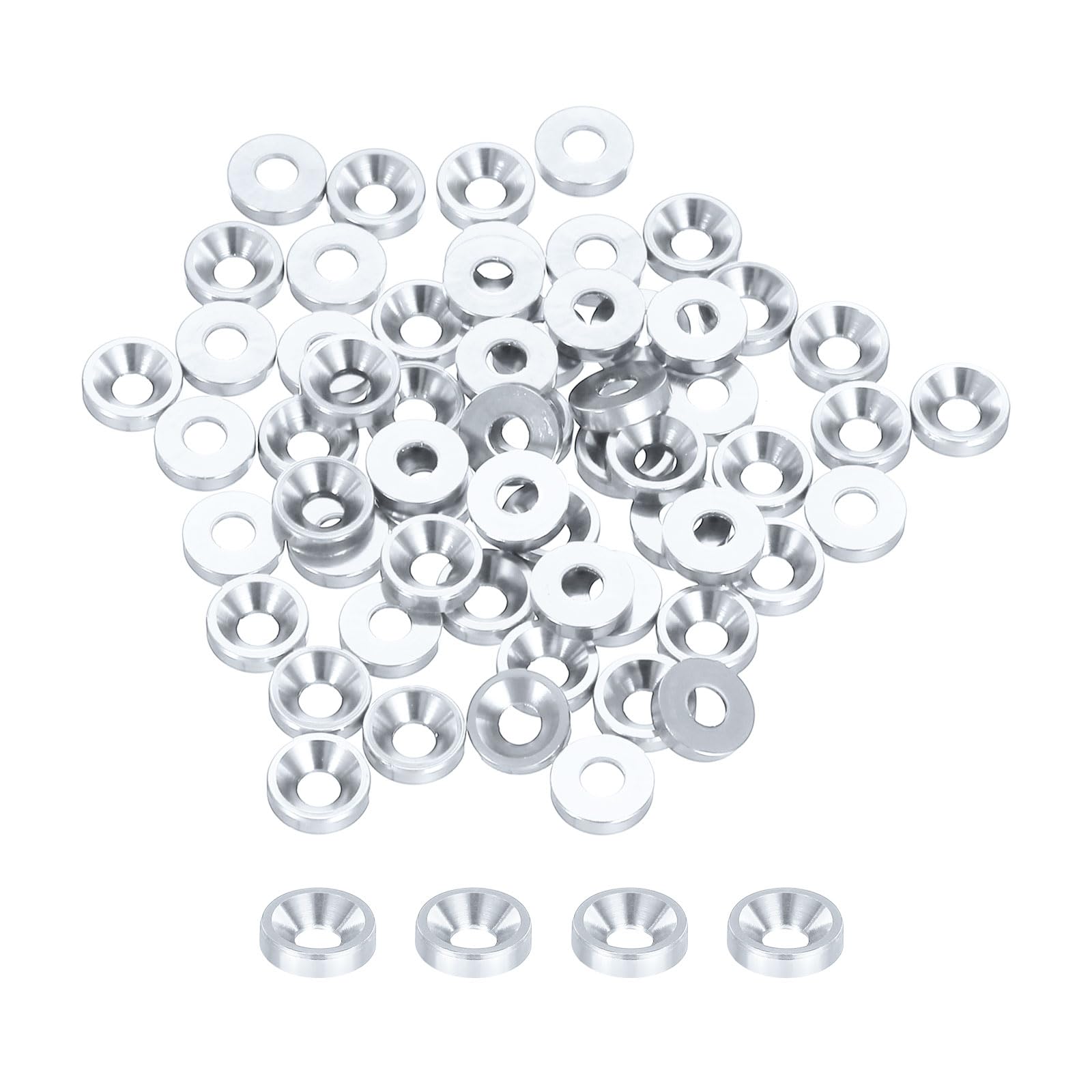 sourcing map 60pcs M3 Counterbore Washers, 8mm/0.31inch Anodized Aluminum Alloy, Head Gaskets for Screw RC/FPV/PC/Drone Accessories Parts, Silver โ image 1