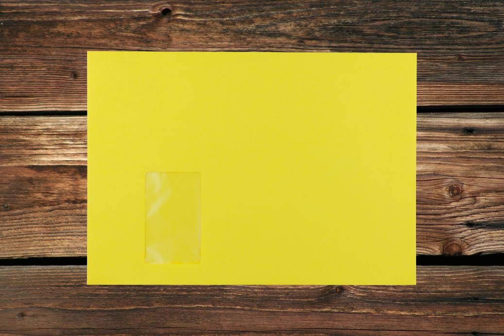 Elco Color Briefumschläge mit Fenster/intensiv - gelb / 229 x 324 mm (C4) / mit Abziehstreifen/Versandtasche/haftklebend / 250 Stück