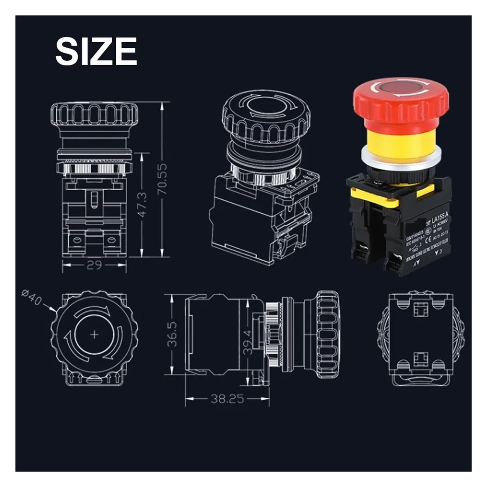 Interruttore a pulsante di arresto di emergenza da 30 mm con interruttore di arresto di emergenza a fungo luminoso interruttore di avvio di controllo 220 V 10 A NC(A Style No Light,2NO2NC_220V)