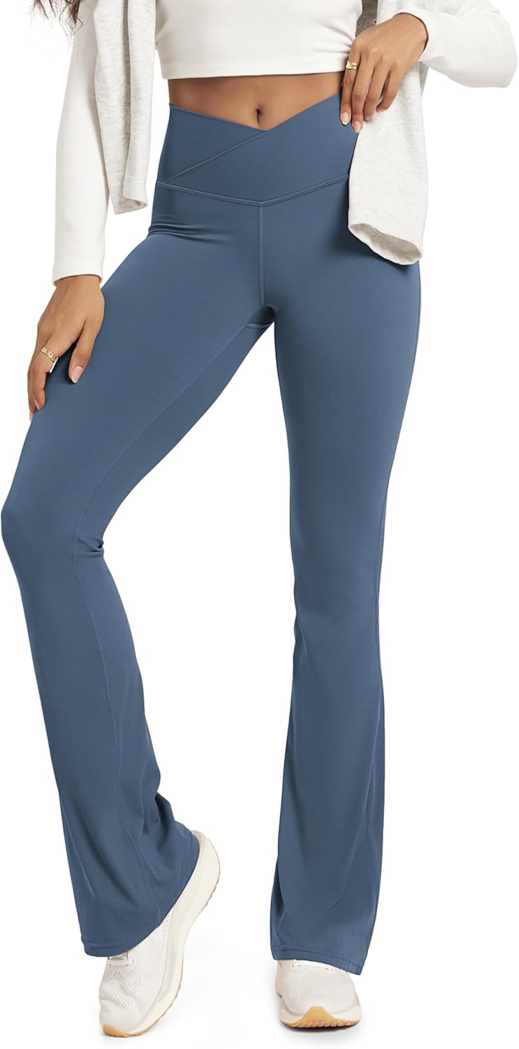 ODODOS Women's Crossover Flared Yoga Pants Cloud Feeling Soft High Waist Bootcut Leggings with Back Pocket -30" / 32" Inseam