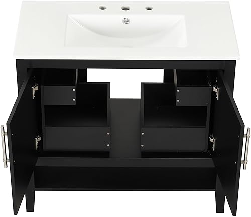 Miniatura 8 de Harper & Bright Designs Tocador de baño de 36 pulgadas con fregadero, juego de tocador de lavabo individual independiente con gabinete y 3 cajones,