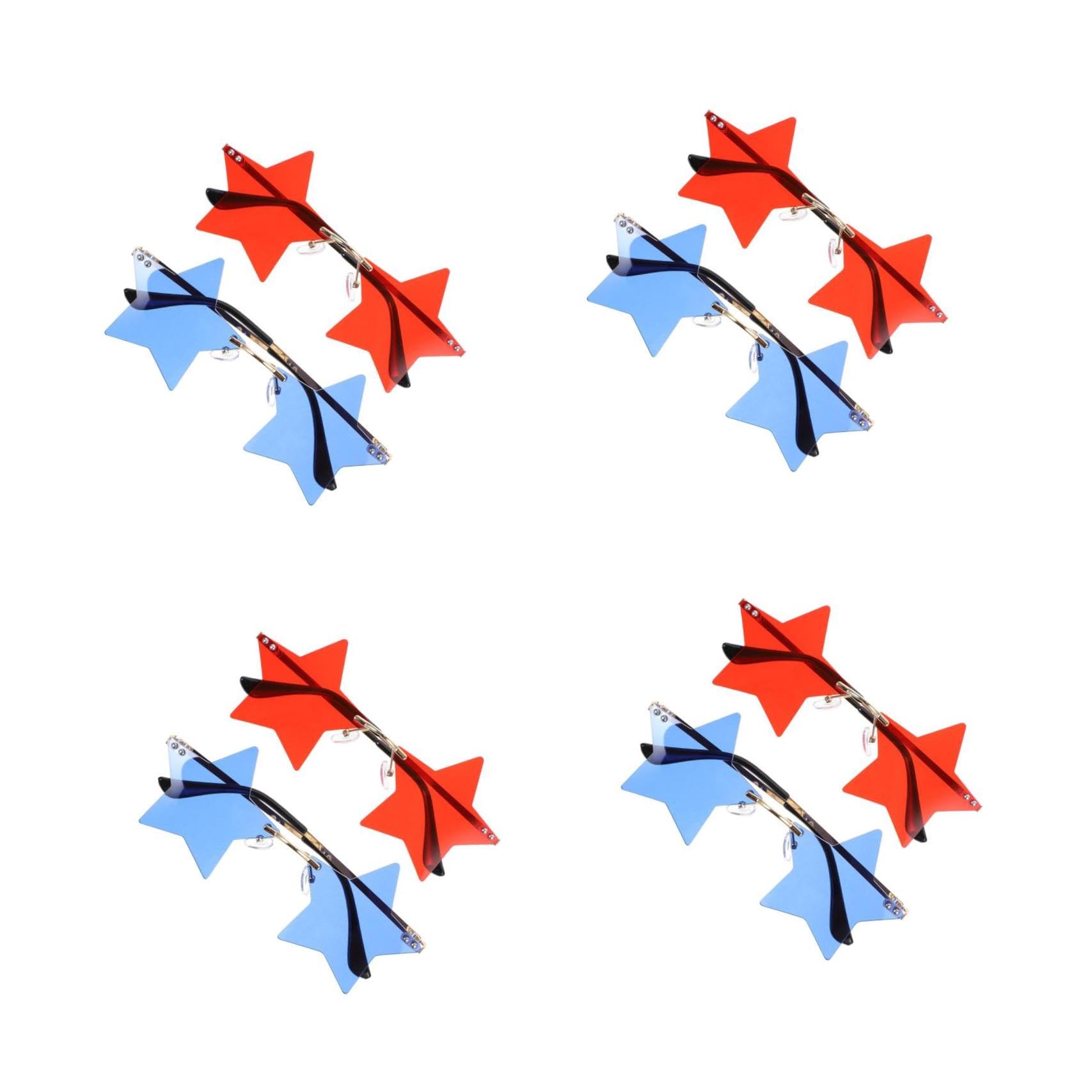 minkissy 4 Set Occhiali Da Sole A Stella Occhiali Da Sole Blu Rossi Divertimento Occhiali Da Sole Patriottici Divertente Senza Montatura Pc 2 Pezzi*4