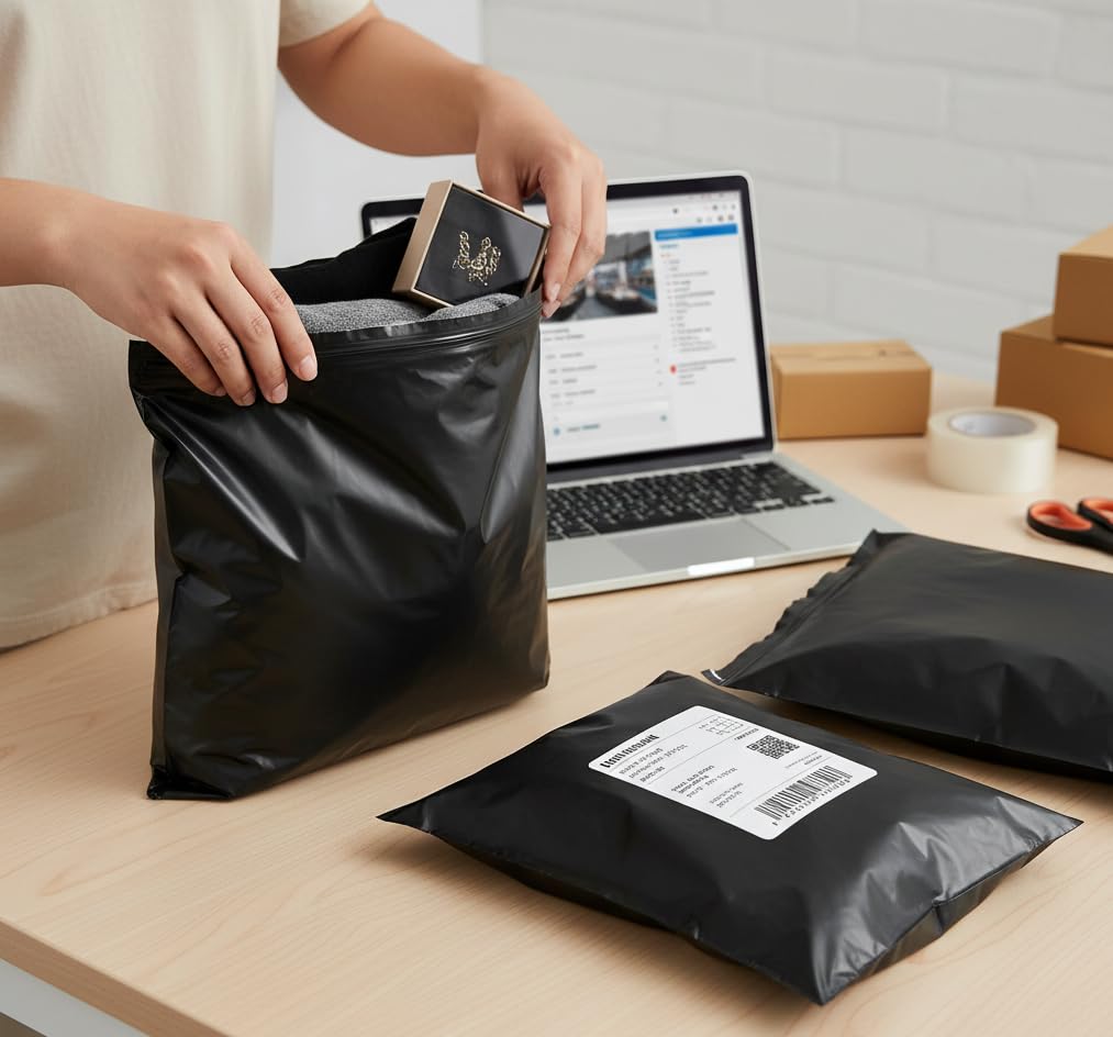 Lot de 200 sacs postaux en polyéthylène flexibles avec fermeture auto-adhésive, légers (55 x 70 cm)