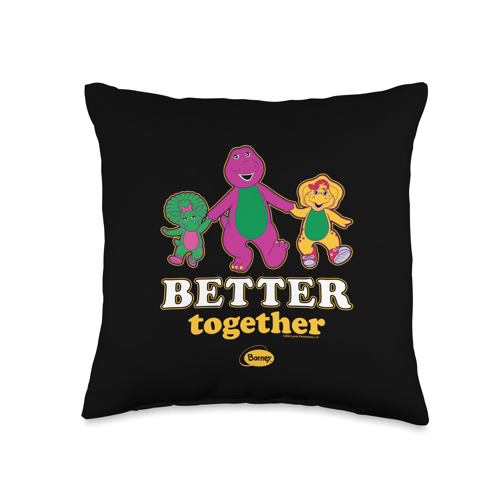 Barney - Baby Bop and BJ Better Together Trio Holding Hands Throw Pillow