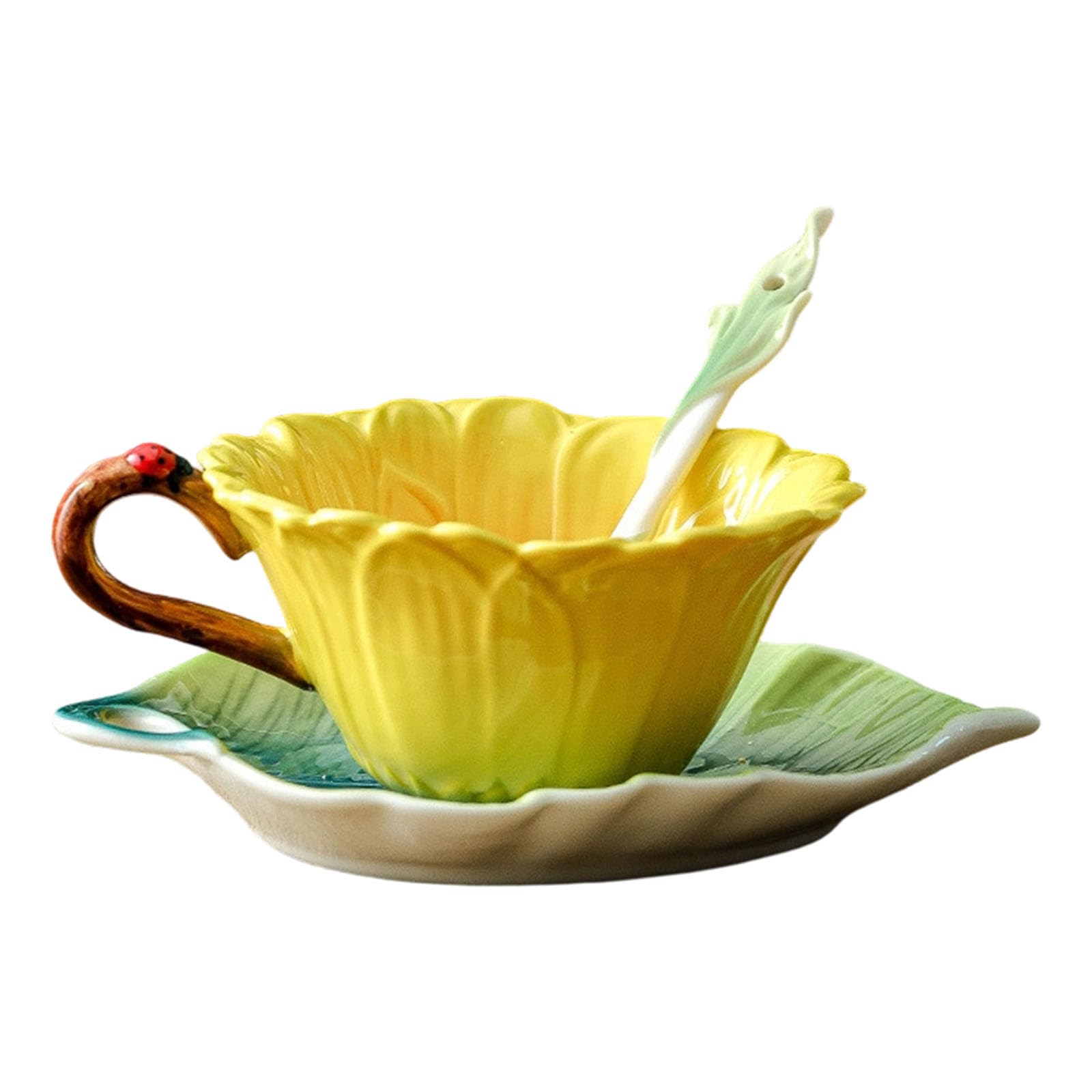 Limtula Enameled Coffee Cup Set Includes Cup Saucers Spoon Beautiful Flower Pattern 180Ml Lavishness Afternoon Tea Set Gift Enclosed Dishes