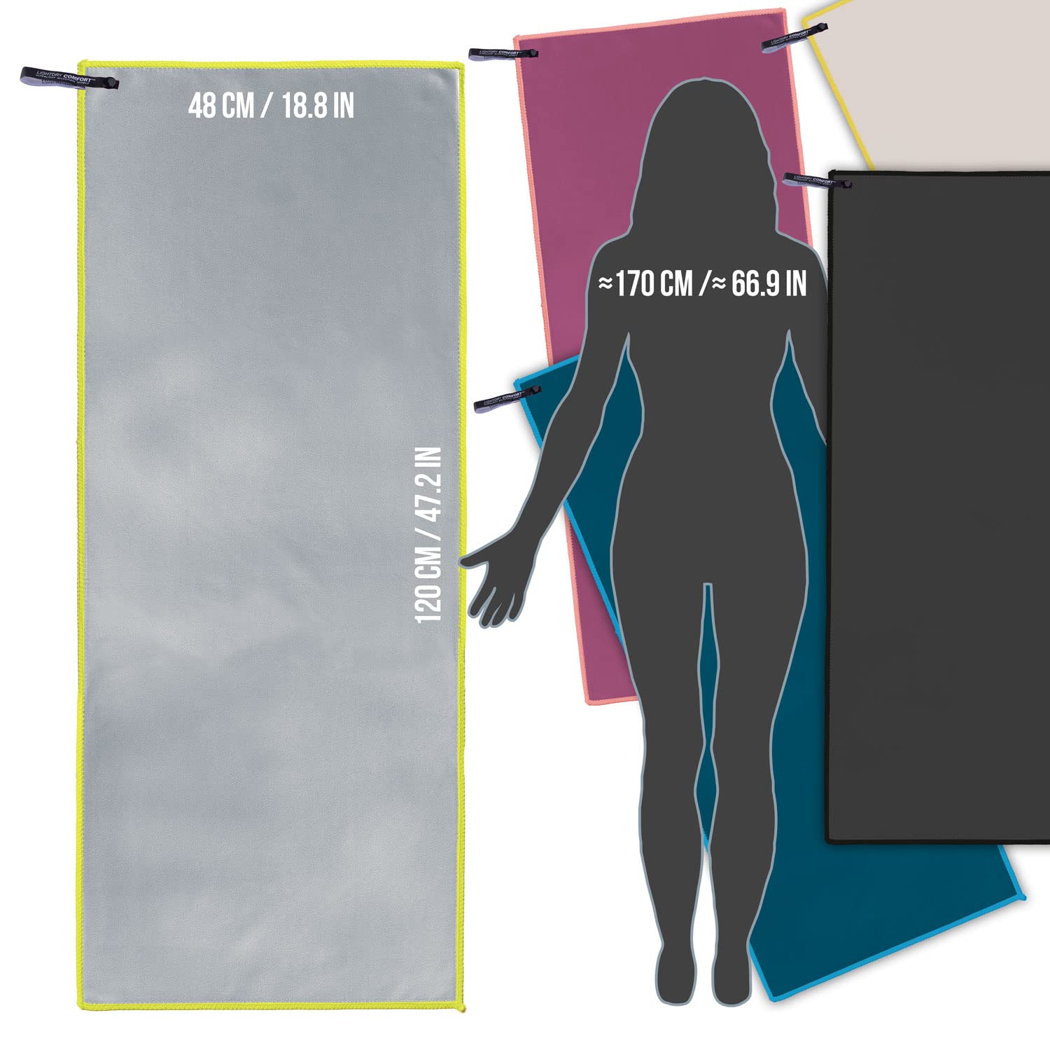 Mikrofaser Sporthandtuch – saugfähig, schnelltrocknend, 120x50 cm | Reisehandtuch & Fitnesshandtuch – kompakt verpackt in Reißverschlusstasche, antibakteriell, Blau
