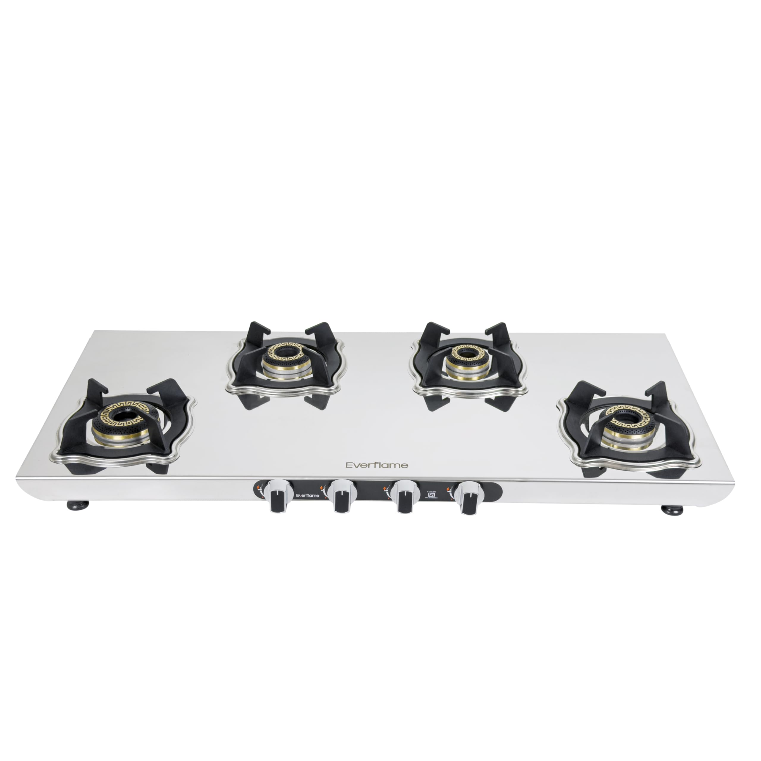 Everflame Marvel 4 Burner Gas Stove(Long) | Manual Ignition | 6G Series Brass Burner | ISI Certified Cooktop | 5 Years Warranty (Body & Burners) + 2 Year Comprehensive Warranty + Doorstep Service