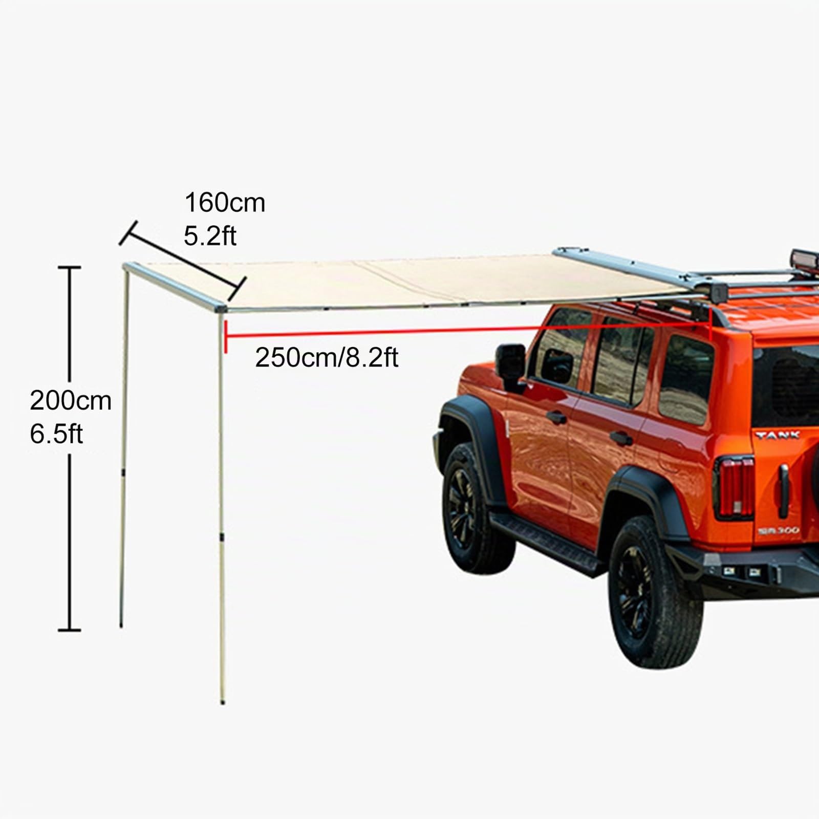 CRUSIO Auto Vorzelt, Dachträger-Markise, Autodachzelt, Einziehbare Fahrzeug-Markise, Wasserdicht UV50+, Teleskopstangen, Anhänger-Sonnenschutz, Dachzelt mit Tragetasche (Size : 160x250cm)
