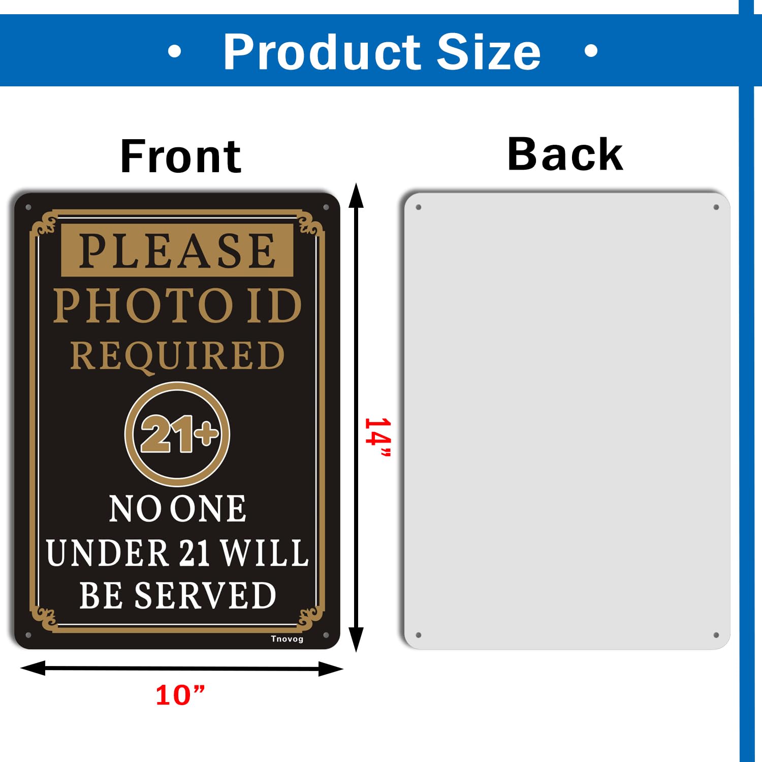 "Photo ID Required, No One Under 21" Metal Signs - 14x10 Inch, Rust-Free Aluminum, 2-Pack