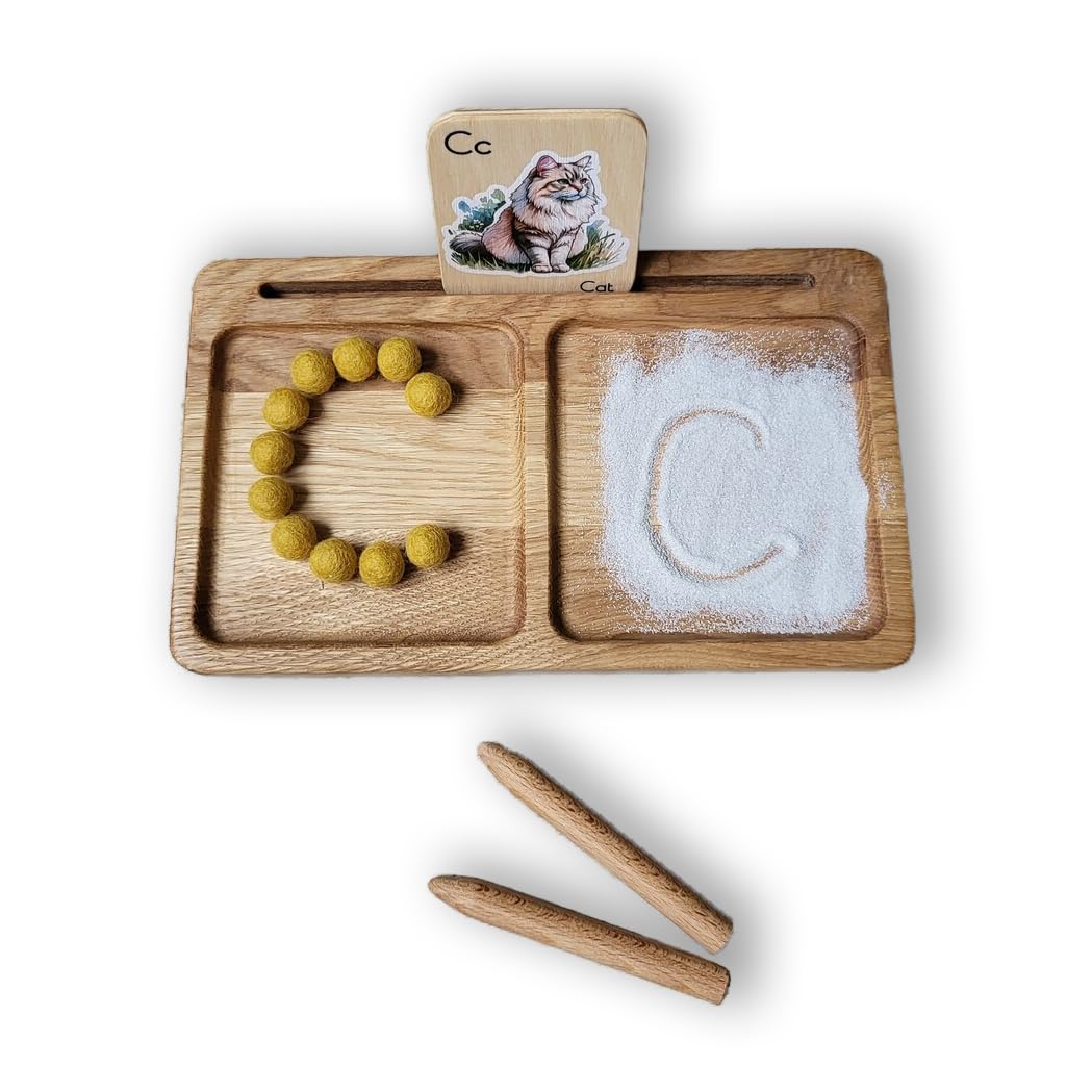 Montessori wooden learning tray sand tray 2 part tray card holder preschool Waldorf sand writing tray fine motor sensory writing tracing
