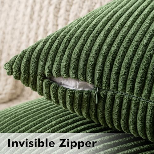 MIULEE Set of 2 Striped Corduroy Cushion Covers Soft Throw Pillow Case Sham Home for Sofa Couch/Bedroom Decorative Fluffy Large Pillowcases 60x60cm Matcha Green - Image 3