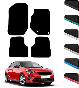 GCM - Car Floor Mats for Vauxhall Corsa F 2020 To Present Full Coverage Floor Protection - Anti Slip & Fit Car Mat with Clips Easy to Clean Car Carpet for All-Weather- Black Edging, Carpet
